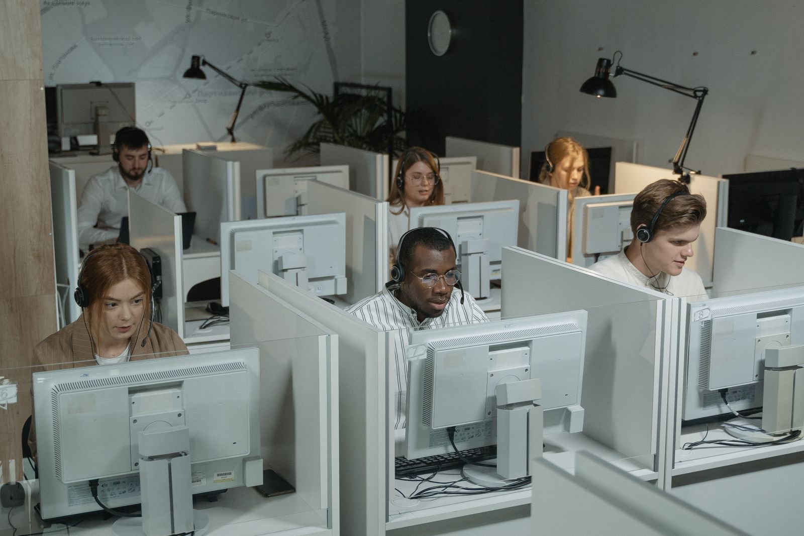 Customer service team working together in a contact centre